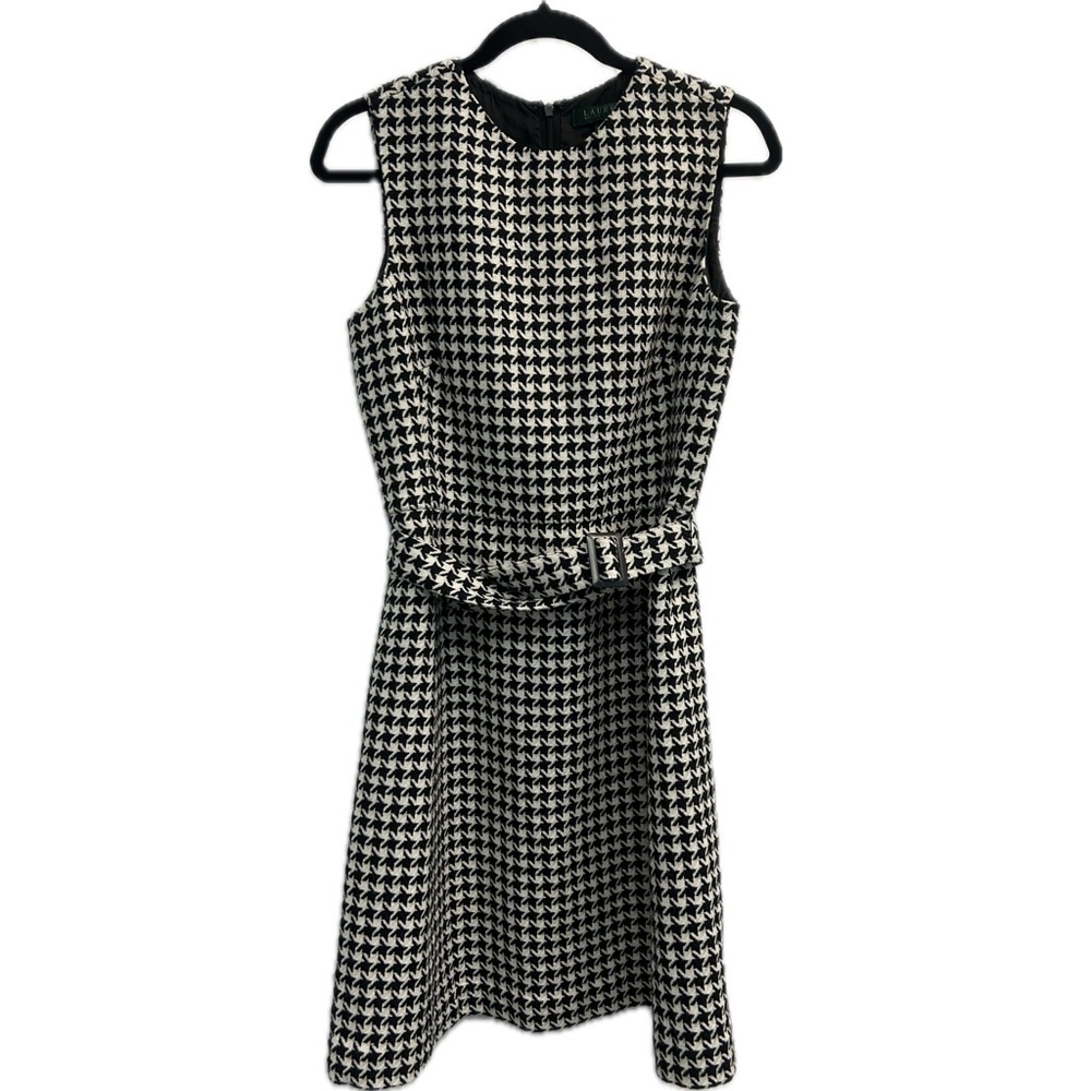 Lauren Ralph Lauren Dress Houndstooth Sheath With Belt Women’s Size 10
